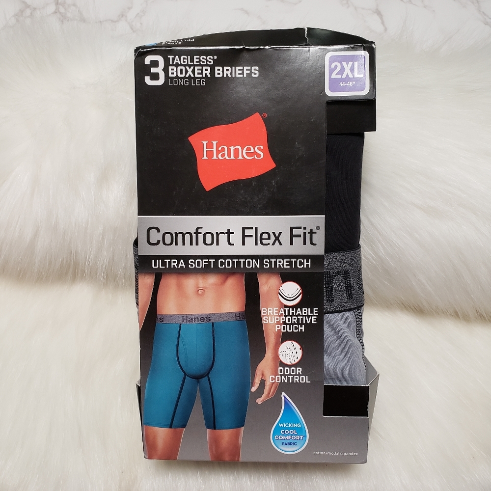 Hanes men's tagless boxer briefs comfort flex fit long leg mens underware gift
